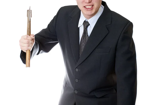 Anger bussiness man holding an axe — Stock Photo, Image