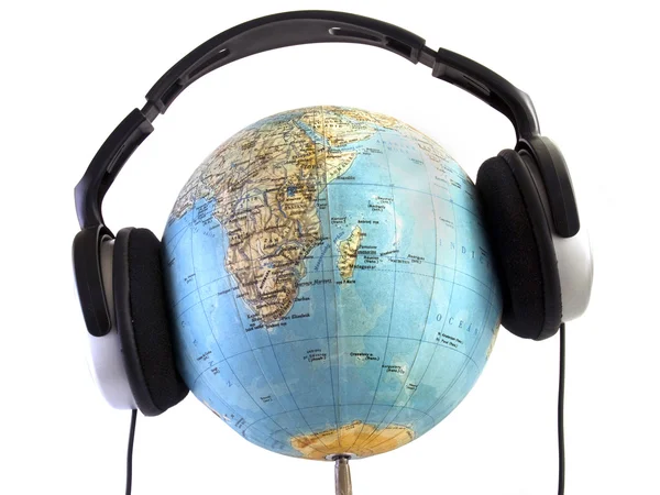 Globe with headphones — Stock Photo, Image