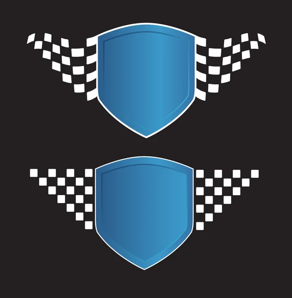 Синій щит з гоночним знаком на чорному — стокове фото