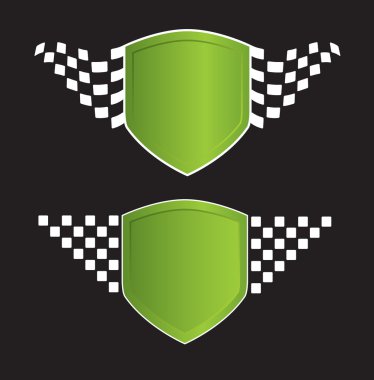 Green shield with racing sign on the black clipart