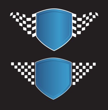 Blue shield with racing sign on the black clipart