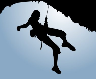 Women climb on the rock clipart