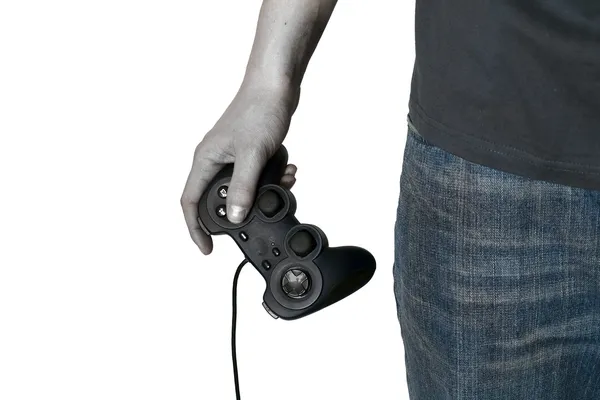 Zombie mężczyzna ręka trzymać kontrolera gier — Zdjęcie stockowe