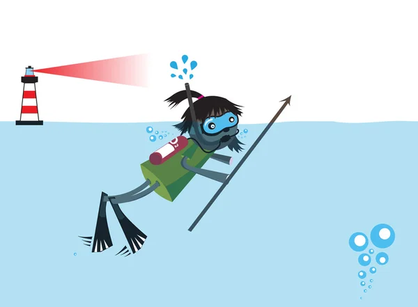 Potápěč karikaturu s majákem — Stock fotografie
