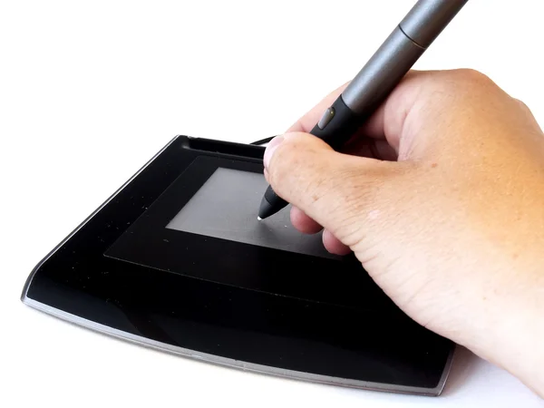 Tablet-pc moderno com as mãos — Fotografia de Stock