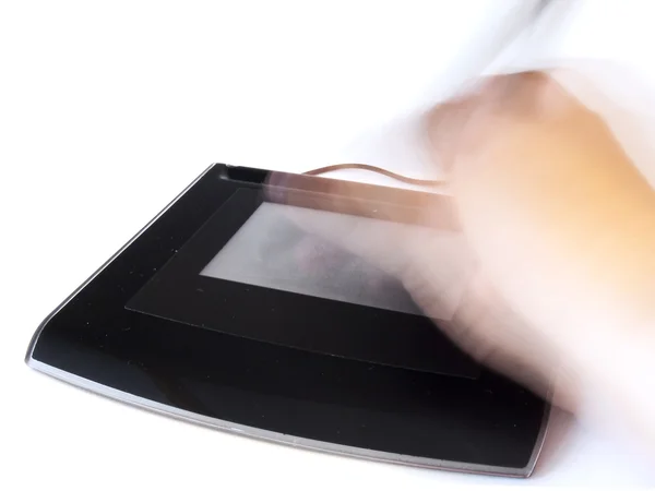 Modern tablet-pc with hands — Stock Photo, Image