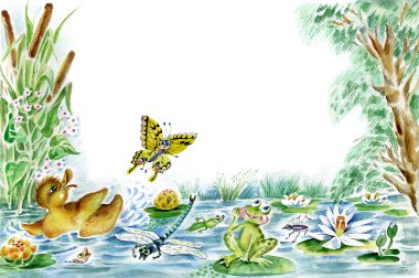 Butterfly, duckling and frog clipart