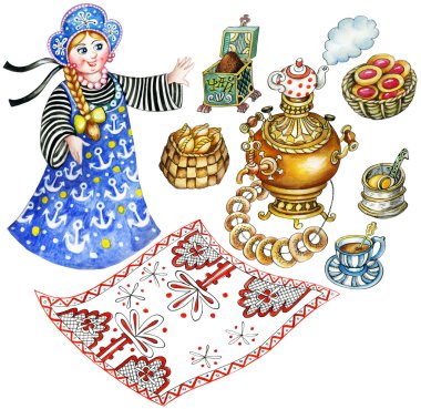 Traditional Russian tea party set clipart