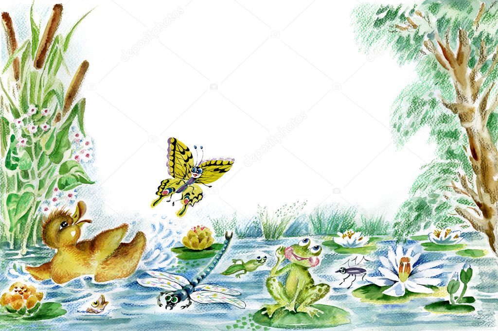 Butterfly, duckling and frog