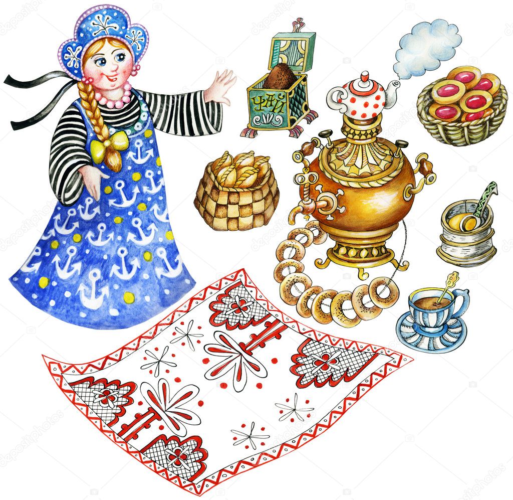 Traditional Russian tea party set