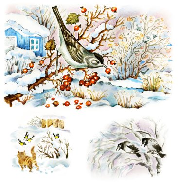 Winter in garden clipart