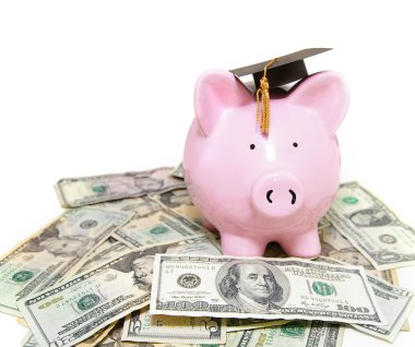 Piggy bank with graduation cap clipart