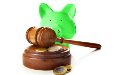 Euro coins with court gavel clipart