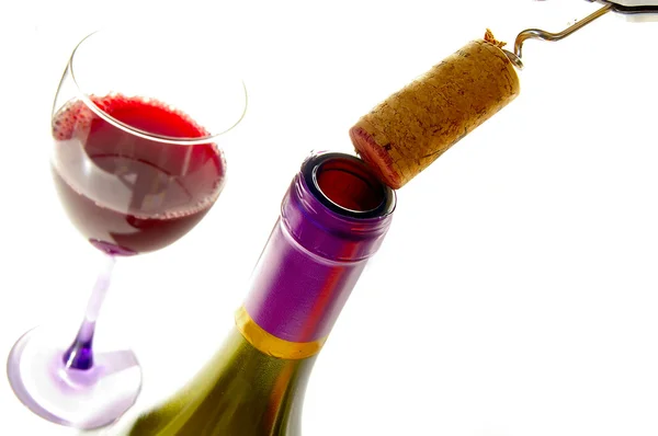Opening a wine bottle with closeup of the cork — Stock Photo, Image