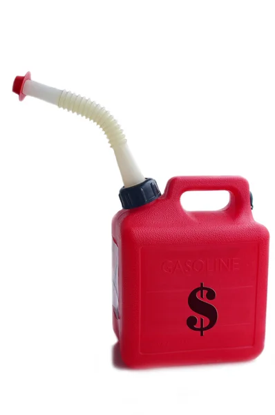 Une canette d'essence rouge avec un symbole de poupée — Photo