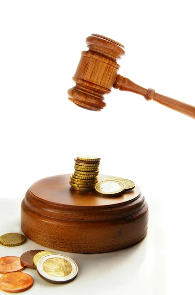 Euro coins and court gavel — Stock Photo, Image