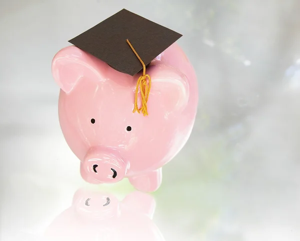 Piggy bank with graduation cap — Stock Photo, Image
