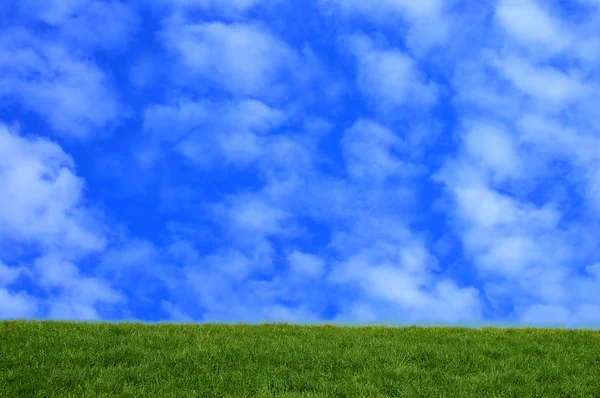 Groen met gras begroeide heuvel en heldere blauwe hemel — Stockfoto