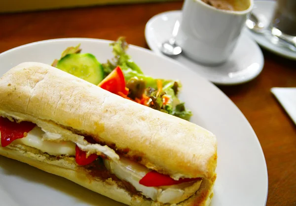 Sandwich, salad, and coffee — Stock Photo, Image