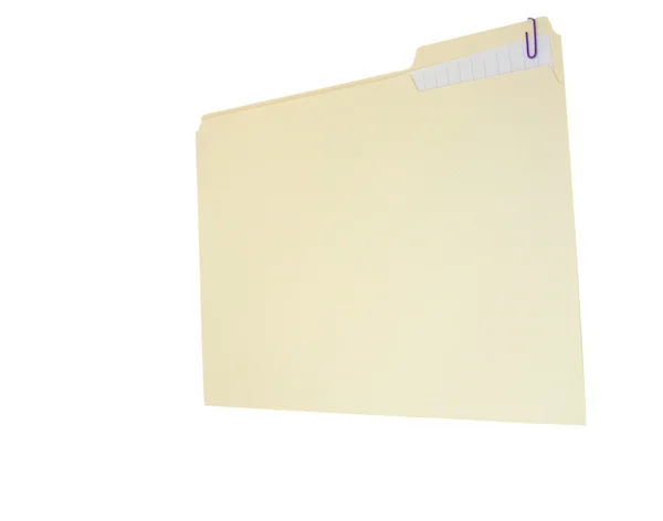 Vlakte vanille map en paperclip met bijgevoegde papier, geïsoleerd op wit met uitknippad — Stockfoto