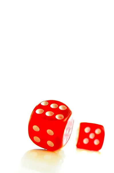Closeup of two red dice on white background — Stock Photo, Image
