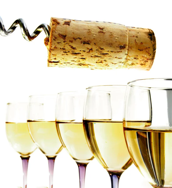 Vitt vin glas och kork — Stockfoto