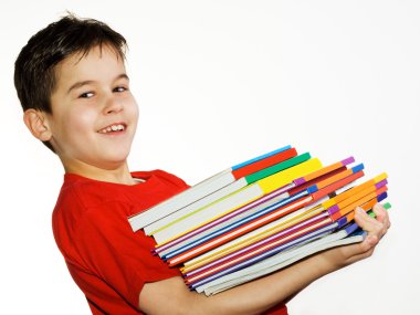 Boy carrying books clipart