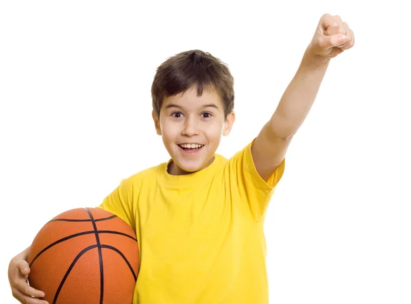 Happy boy with basketball — Stock Photo, Image