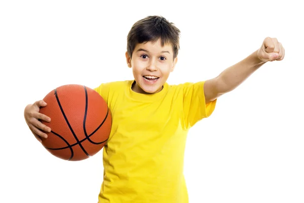 Happy boy with basketball — Stock Photo, Image
