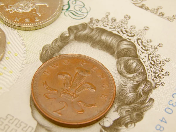 ปอนด์สเตอร์ลิงอังกฤษ เงินธนบัตรและเหรียญ — ภาพถ่ายสต็อก