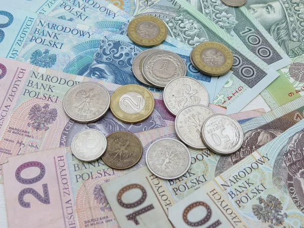 Banconote e monete zloty Ploish — Foto Stock