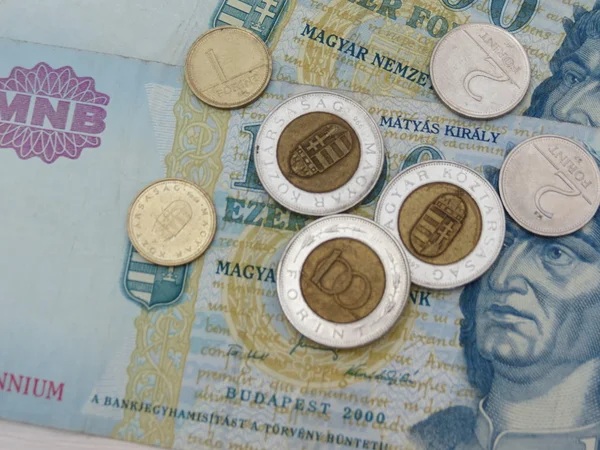 Florín húngaro Billetes y monedas — Foto de Stock