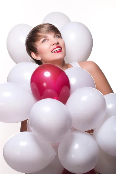 Stock image Young woman whith colored balloons