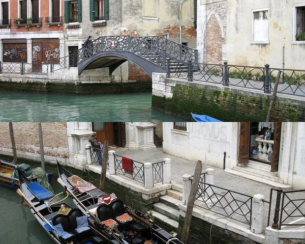 Venetian gondola boats & bridge — Stock Photo, Image