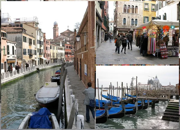 Venedik Hatıra Eşyası ve gondol tekneler — Stok fotoğraf