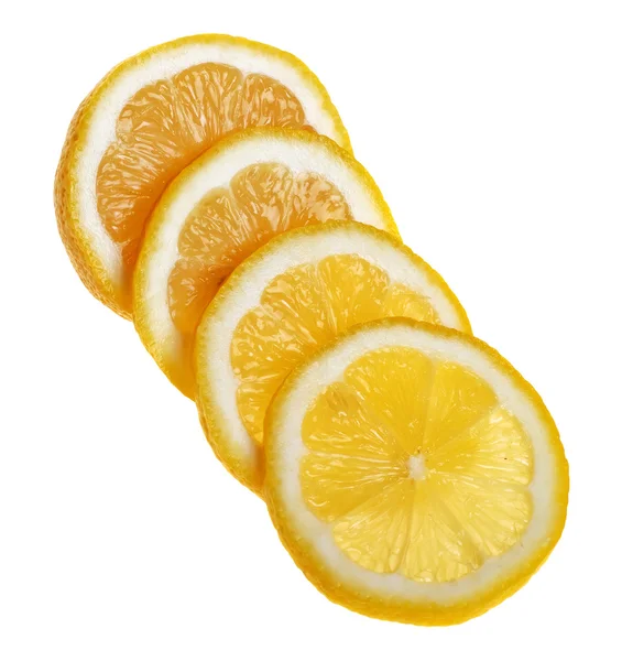 Citronová šťáva, plátky, izolovaných na bílém pozadí. — Stock fotografie