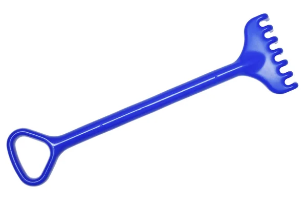 Raquete de brinquedo de plástico azul isolado em um fundo branco . — Fotografia de Stock