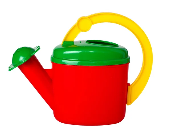 Children's multicolored watering can, isolated on a white backgr — Stock Photo, Image