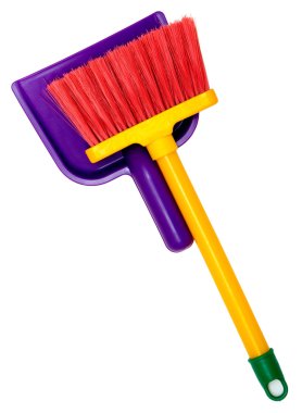 Children's broom and dustpan isolated on white background clipart