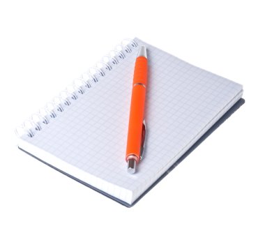 Orange pen and notebook (isolated). clipart