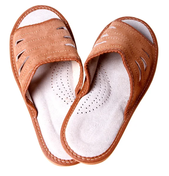 Pantofole scamosciate isolate su sfondo bianco . — Foto Stock