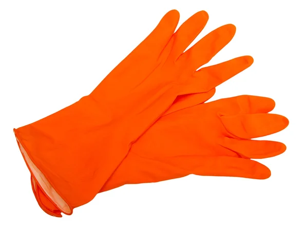 Los guantes de goma anaranjados aislados sobre fondo blanco . — Foto de Stock