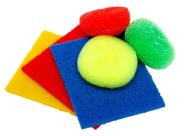 Multicolored sponges for dishes isolated on a white background. — Stock Photo, Image