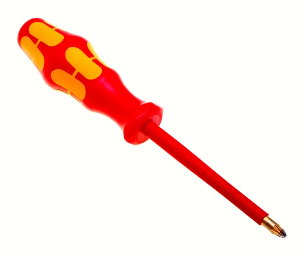 Red screwdriver for electrical work, isolated on a white backgro — Stock Photo, Image