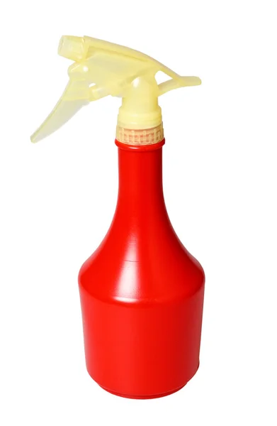 Spray de plástico vermelho para água, isolado em um fundo branco . — Fotografia de Stock