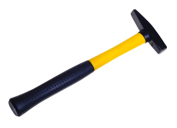 Жовтий молоток з гумовою ручкою ізольовано на білому тлі . — стокове фото