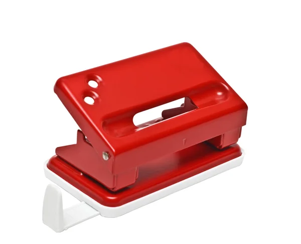 Red office hole punch on a white background — Stock Photo, Image