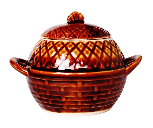 Ceramic pot for roast, isolated on white background. — Stock Photo, Image
