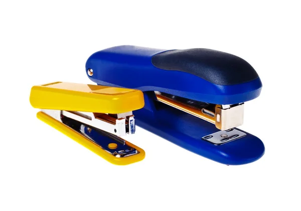 Yellow and blue staplers (isolated). — Stock Photo, Image