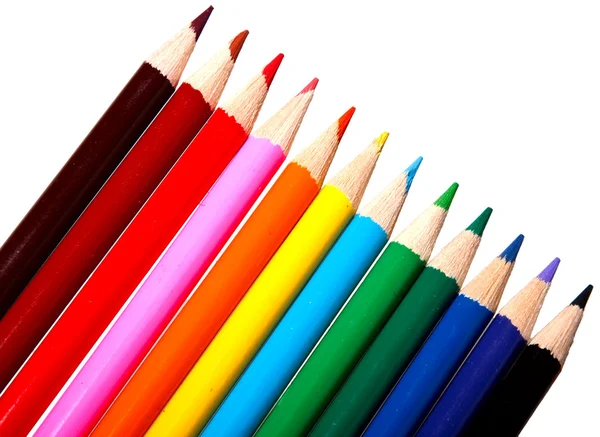 白の背景に隠れて上に分離されて子供のためのカラフルな水彩色鉛筆 — ストック写真